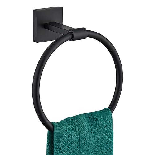 KOKOSIRI Towel Ring Matte Black Bath Towel Hanger Bathroom Hardware Hand Towels Holder Rack Wall Mounted Stainless Steel, B3010BK - Matte Black - 1 Pack