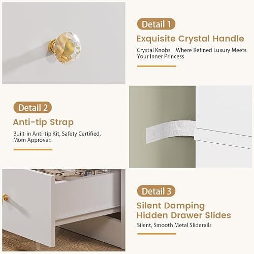 White Vanity Desk With Mirror and LED Lights, 3 Colors Adjustable, Large Makeup Vanity Desk with Power Strip and Hairdryer Holder, 9 Drawers & 6 Shelves Modern Dressing Table for Women, Bedroom thumbnail 7
