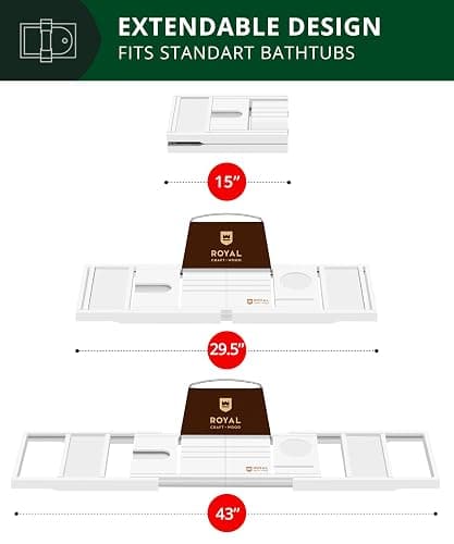 ROYAL CRAFT WOOD Premium Foldable Bathtub Tray Caddy - Wood Bath Tray for Tub, Bamboo Shelf, Expandable Bath Table Trays, Bathtub & Bathroom Accessories for New Home & Mothers, Birthday Gifts for Mom thumbnail 7