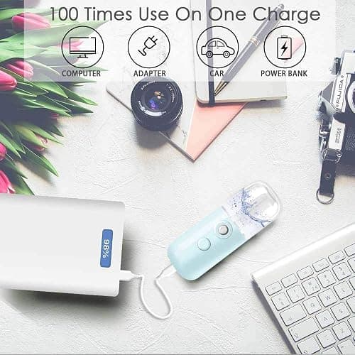GIVERARE Nano Facial Steamer, Handy Mini Mister, USB Rechargeable Mist Sprayer, 30ml Visual Water Tank Moisturizing&Hydrating for Face, Daily Makeup, Skin Care, Eyelash Extensions-Blue thumbnail 7