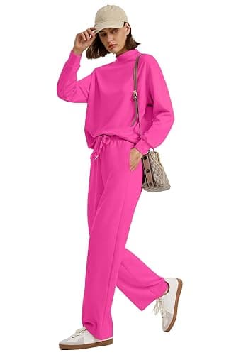 WIHOLL Two Piece Sets for Women Fall Outfits Lounge Sets Mock Neck Tops Wide Leg Pants Vacation Travel Airport Outfits thumbnail 3