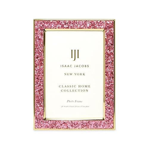 Isaac Jacobs 4x6 Pink Glitter (Vertical & Horizontal) and Gold Metal Picture Frame, with Black Fabric Easel, Wall-Mountable, Made for Tabletop, Counterspace, Shelf and Desk (4x6, Pink Glitter W/Gold) thumbnail 3