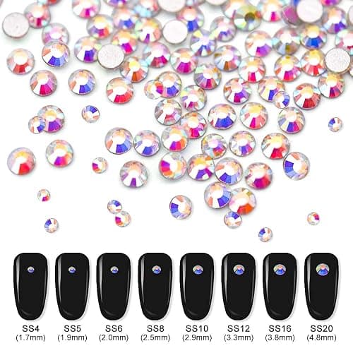 Glass Crystal AB Nail Jewels & Flatback Rhinestones Kit - Multi Shape Nail Gems & Diamonds 3D Charms with Wax Pencil & Tweezers thumbnail 5