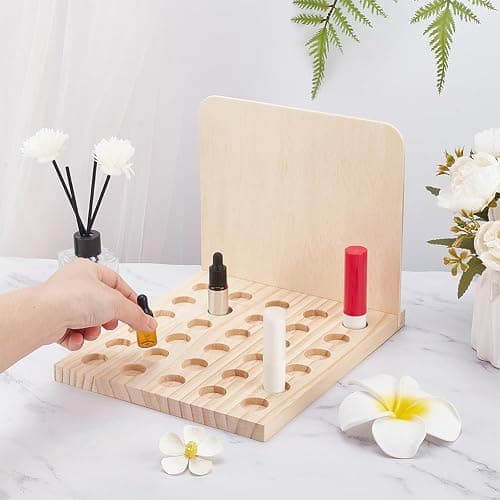 PH PandaHall Wood Lipstick Holder Organizer, 30 Slots Rustic Lip Balm Display Stand Makeup Organizer Storage Case Cosmetic Storage Organizer Rack fit for Lipstick 10ml Essential Oil Roller Storage thumbnail 2