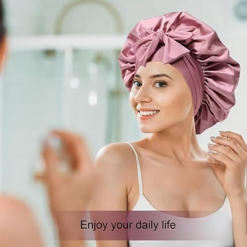 Silk Bonnet for Sleeping Women Satin Cap Reduce Frizz & Hair Breakage | Adjustable Tie Enables Personalized Fit. Premium Satin Preserves Hair Moisture and Maintains Healthy Hair while Sleeping thumbnail 7