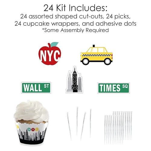 Big Dot of Happiness NYC Cityscape - Cupcake Decoration - New York City Party Cupcake Wrappers and Treat Picks Kit - Set of 24 thumbnail 4
