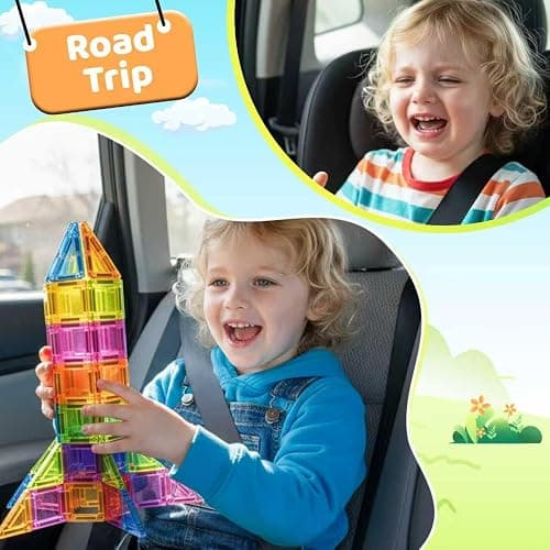 Mini Magnetic Tiles,78PCS Travel Magnetic Tiles Set with Iron Box,Portable Building Blocks for Kids Ages 3+,Car Airplane Travel Essentials Kids Toy,Creative STEM Toys Birthday Gift for Boys & Girls thumbnail 3
