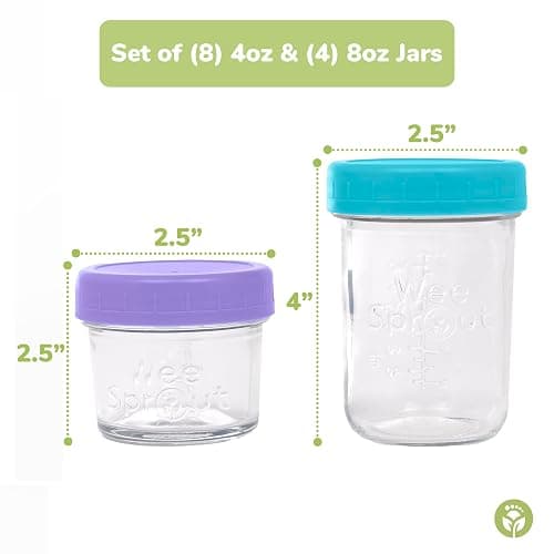 WeeSprout Glass Baby Food Storage Jars - 12 Set, 4 oz/8 oz Baby Food Jars, Plastic Lids, Freezer Storage, Reusable Small Glass Baby Food Containers, Microwave & Dishwasher Safe, for Infant & Baby Food thumbnail 3
