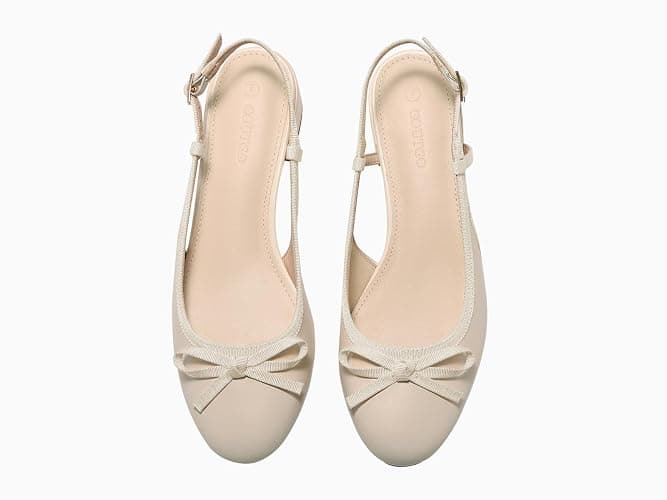 Coutgo Womens Chunky Low Heels Slingback Ballet Bow Pumps Closed Toe Wedding Dress Shoes thumbnail 6