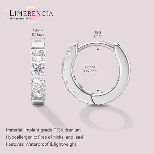 Limerencia G23 Pure Titanium Huggie Hoop Earrings, Hypoallergenic Cartilage Huggie Hoops Small Cubic Zirconia Cuff Earrings Mini Piercing Jewelry for Women Sensitive Ears thumbnail 3