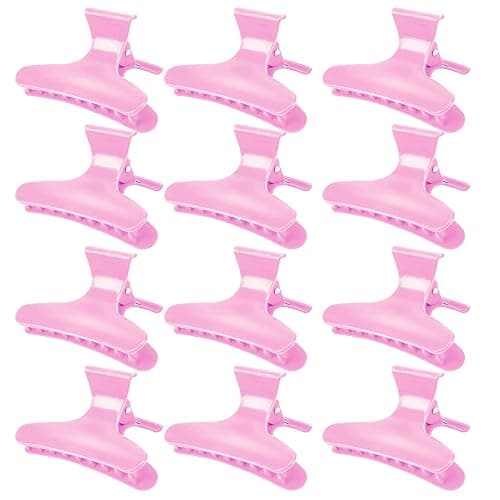 Ondder 12 Pack PInk Butterfly Hair Clamps Clips Hair Claw Clips Pro Salon Clip for Styling, Sectioning, Cutting, Coloring Hair Clips Hairdressing Salon Tool Hair Accessories for Women Girls - Image 1