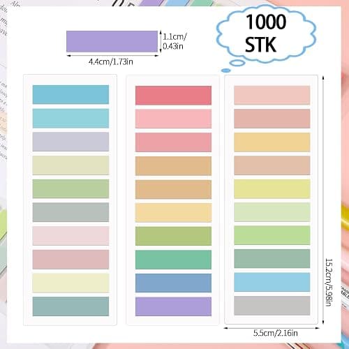 Yoosso 1000 Stück Haftstreifen, 5 Stile Sticky Notes Klebezettel | Klein Haftmarker Index Tabs Haftnotizen Pastell Pagemarker Selbstklebend für Büro Schule Seitenmarkierung (Mehrfarbig) thumbnail 3