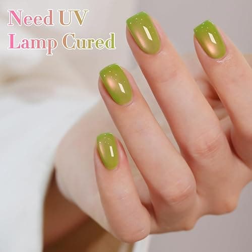 Double Rhythm 0.5 OZ Cat Eye Gel Polish with Magnet 15ML Holographic Glitter Shimmer Translucent Jelly Color Magnetic Nail Polish Salon DIY at Home (Green Pink-MC1214) thumbnail 6