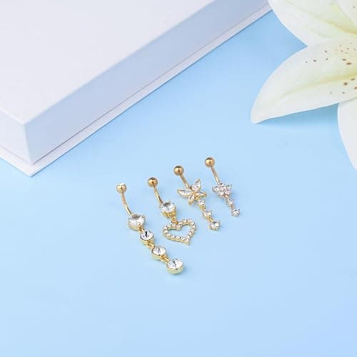 LEE&RO Belly Button Ring Dangle Stainless Steel Belly Rings 14G Belly Button Piercing Cute Navel Ring Belly Piercing Jewelry thumbnail 3