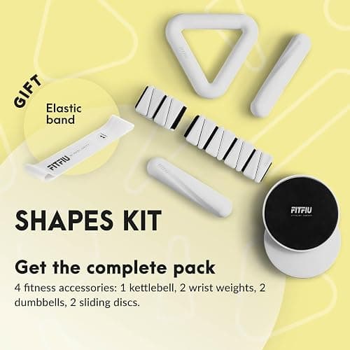 Fitfiu Fitness Pack of 4 Pilates Accessories: 1 Weights 2 Wristbands 2 Dumbbells 2 Dumbbells 2 Sliding Discs 1 Steel Elastic Band in White Silicone thumbnail 5
