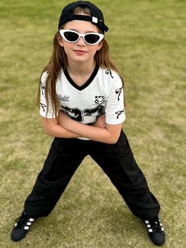 Afsmlys Tween Girls Clothes Short Sleeve Graphic T-Shirt Top + Cargo Pants 2pcs Outfit Set, Size 7-15Years thumbnail 3