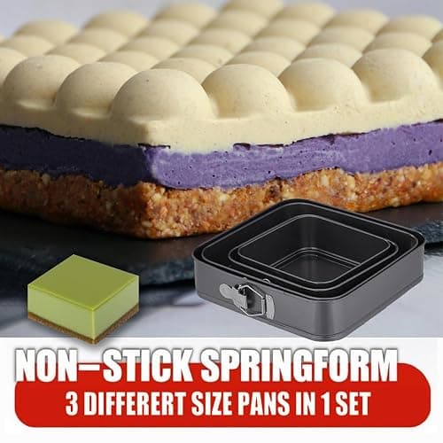 Square Springform Cake Pan 9.5inch,10inch,11inch, Set of 3 non stick leakproof cake baking pans with removable bottom thumbnail 4