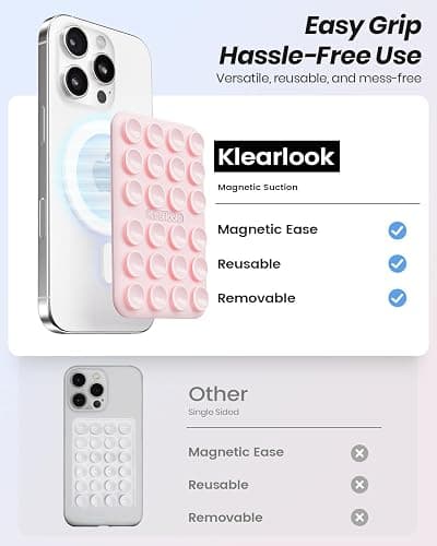 Klearlook 2Pack Magnetic Suction Phone Mount for MagSafe Case, Sticky Phone Grip Holder for iPhone, Removable Hands-Free Selfie/Video for TikTok Influencers, Women Girl Gift, Light Pink & Transparent thumbnail 3