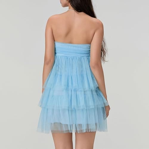 Tempura Women Strapless Tiered Dress Y2k Off Shoulder Ruffle A Line Tube Mini Dress Club Party Short Dresses thumbnail 7