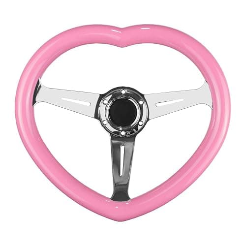 Universal Heart Shape Pink Steering Wheel with Neo Spoke 6-Holes Bubble Burnt Deep Dish Racing Easy Replacement - Image 1