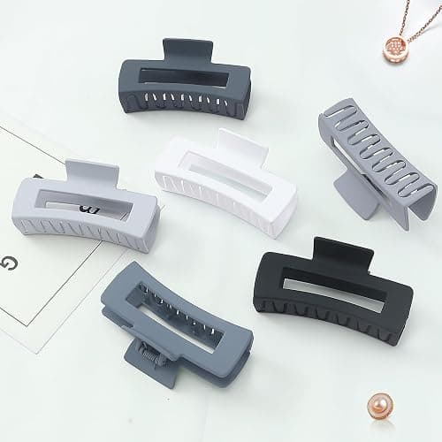 Sisiaipu 4 Inch Big Hair Claw Clips 6 Pcs Large Claw for Thick Hair Square Hair Clips for Women Rectangle Hair Clips Nonslip Acrylic Banana Jaw Clips Hair Accessories for Girls (Grey) thumbnail 5