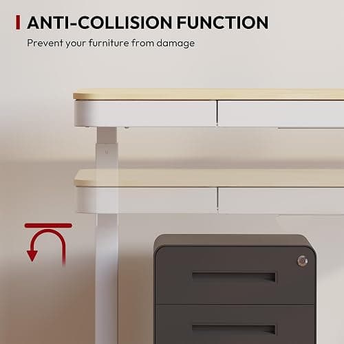 Standing Desk with Drawer, Electric Height Adjustable Home Office Desk with Storage & USB Ports, 48 inch Bamboo Texture Tabletop/White Frame thumbnail 7