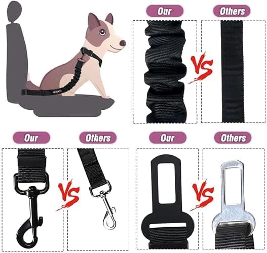 COOYOO Dog Seat Belt,Retractable Dog Car Harness Seat Belt for Car Adjustable Nylon Pet Safety Seat Belts Heavy Duty & Elastic Bungee Buffer thumbnail 6