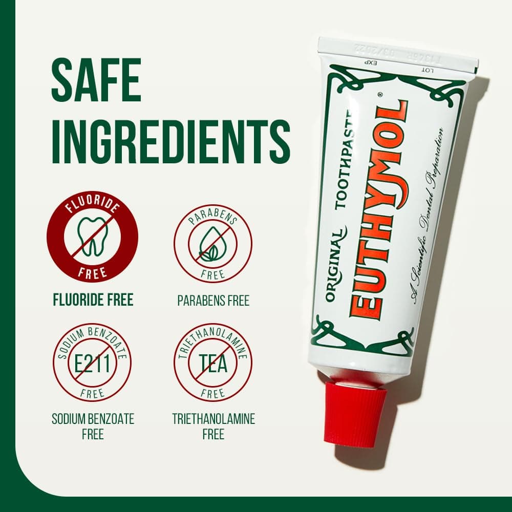 Original Euthymol Toothpaste 75ml x 2, No Fluoride, Anti-Plaque, Antibacterial, Cavity Protection, Teeth Gums Clean Healthy, Cool Mint Freshener thumbnail 2