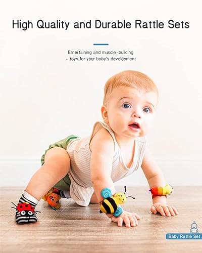 Infinno Baby Wrist Rattle Socks and Foot Finder Set, Perfect Baby Toys for 0-12 Months Newborn Boys and Girls As Shower Gifts, Garden Bug Series thumbnail 5