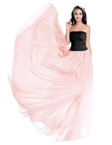 v28 Women Full/Ankle Length Elastic Pleated Retro Maxi Chiffon Long Skirt thumbnail 3