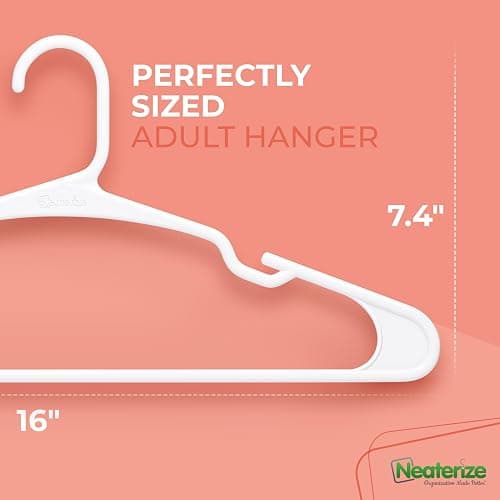NEATERIZE Clothes Hangers Plastic 100 Pack for Adults - Plastic Hangers, The Perfect Coat Hanger and Space Saving Clothes Hangers for Closet - White Hangers thumbnail 3