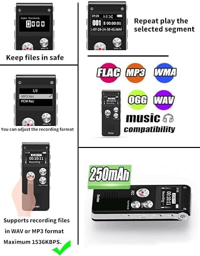 Digital Voice Recorder 16GB Voice Recorder with Playback for Lectures - USB Rechargeable Dictaphone Upgraded Small Tape Recorder Device thumbnail 2