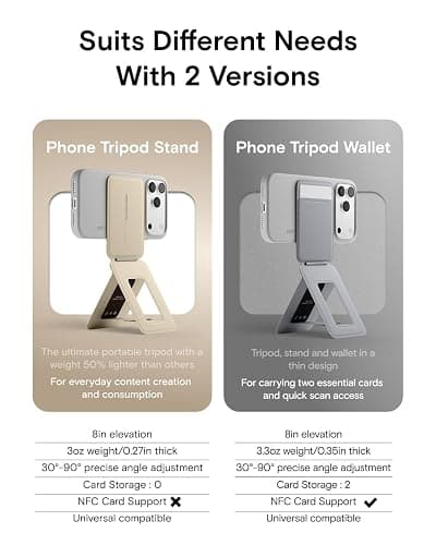 MOFT Phone Tripod Stand Selfie Stick for iPhone, Multi-Angles iPhone Stand, Lightweight & Portable Phone Holder, Strong Magnets, MOVAS Vegan Leather, Earthen Beige (Without Card Slot) thumbnail 2