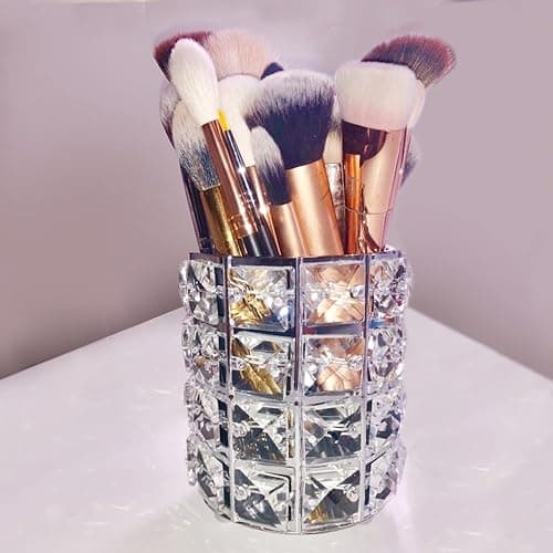 LUGUNU Makeup Brush Holder Organizer Golden Crystal Bling Personalized Gold Comb Brushes Pen Pencil Storage Box Container (Crystal Pot-Sliver) thumbnail 3