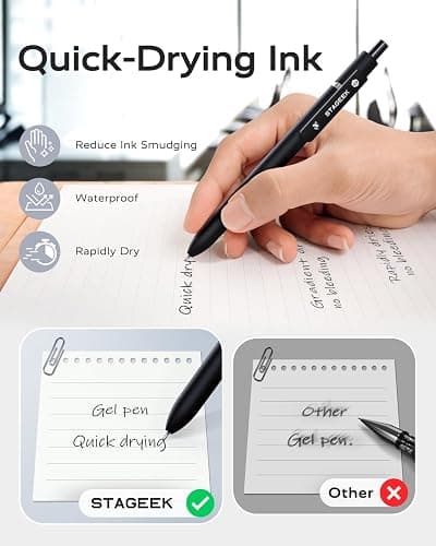 STAGEEK Black Gel Pens, 6Pcs Fine Point Smooth Writing Pens with 3 Extra Refills, Quick Dry Black Ink Pens for Journaling, Office, Note Taking, School Supplies, Nurse Aesthetic(Black Gray White) thumbnail 5