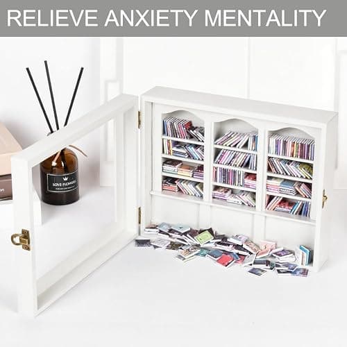 WQLLWFC Anxiety Mini Bookshelf Miniature Library Decor with 300pcs Mini Books，Small Bookshelf Book Organizer for Book Lovers,Relieving Gifts to Get Rid of Your Anxiety (White) thumbnail 4