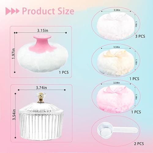 Oslynia Acrylic Powder Puff Container with 6 Reusable Puffs, 3.4 inch Dusting Powder Organizer for Women & Baby Talc-Free Body Powder, Large Capacity Cosmetic Powder Storage thumbnail 2