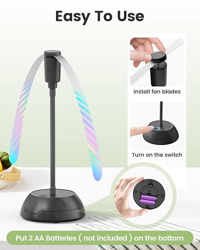 Edvision 4Pack Food Fan for Table, AA Battery Powered, Portable Fan with Flexible Gooseneck and Soft Blades, Soundless Table Fan for BBQ, Picnic, Party, Patio (Non-rechargeable,Black) thumbnail 3