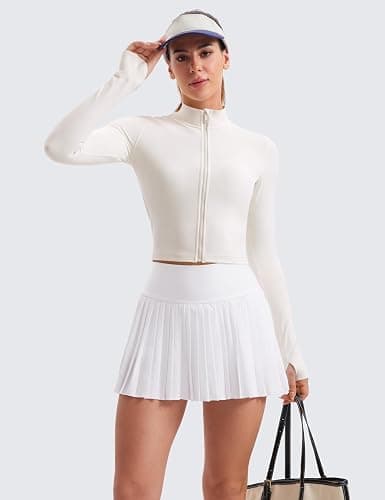 CRZ YOGA Womens Butterluxe Full Zip Cropped Workout Jacket Slim Fit Lightweight Athletic Yoga Tops with Thumb Holes thumbnail 3