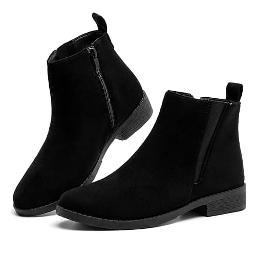 MEMON Womens Black Chelsea Boots,Suede Booties Low Heel,Casual Elastic Ankle Boots,Slip On Dress Boots For Women - Image 1