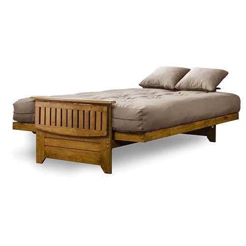 Nirvana Futons Brentwood Tray Arm Futon Frame, Drawers, and Microfiber Khaki Mattress Set - Queen, Heritage Finish thumbnail 5