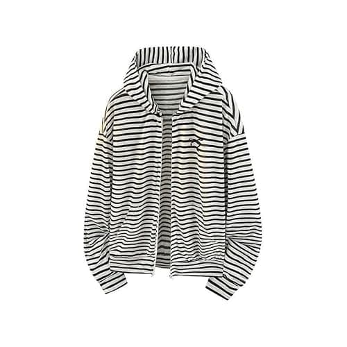 MANGMAO Striped Cute Hoodies Teen Girls Y2k Cutecore Sweater Kawaii Lightweight Zip Up Hoodie Fairy Grunge Clothes thumbnail 4