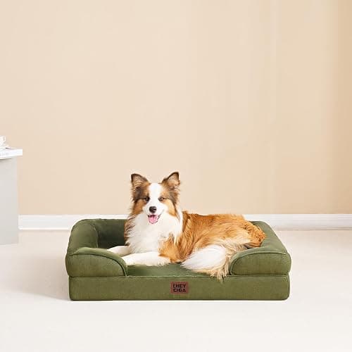 EHEYCIGA Orthopedic Dog Beds for Extra Large Dogs 44x32Inch, Waterproof Memory Foam XL Pet Bed with Sides, Non-Slip and Egg-Crate Foam Big Dog Couch Bed with Washable Removable Cover, Olive Green thumbnail 9