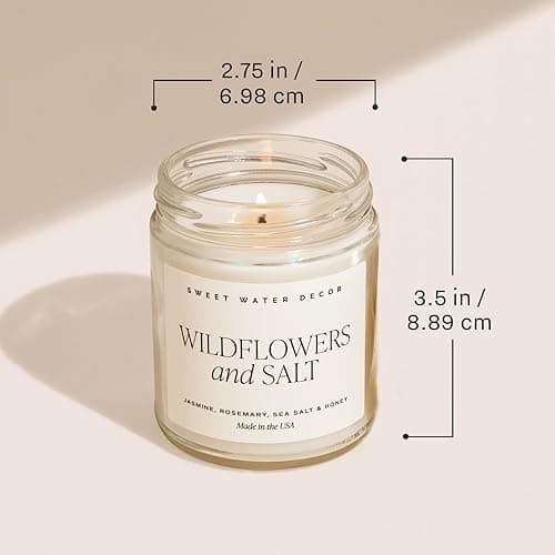Sweet Water Decor Salt and Sea Candle - Sea Salt, Citrus, Amber, Musk, Beach Scented Soy Candles for Home - Coastal Decor for Beach Lovers - 9oz Clear Jar, 40 Hour Burn Time, Made in The USA - Salt and Sea - Script Label Clear Jar thumbnail 7