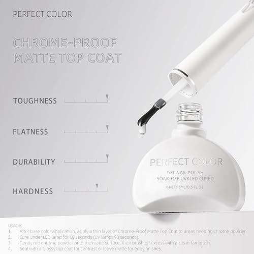 PERFECT COLOR Chrome-Proof Matte Top Coat, UV/LED Cured Gel Nail Polish, Anti-Stick Long-Lasting Formula, 0.5 Fl Oz thumbnail 3
