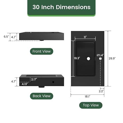 30 Inch Matte Black Vanity Sink – Solid Surface Bathroom Vanity Top with Integrated Sink, Easy-to-Clean Non-Porous Finish for Powder Room or Guest Bath thumbnail 3