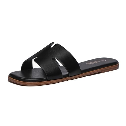 Rihero Women's Dressy Flat Sandals Comfortable Slip On Leather Slide Sandals - Image 1