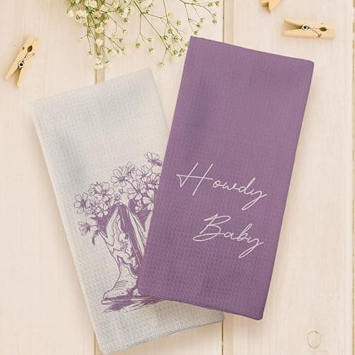 Tzhim Western Kitchen Towels, Preppy Cowboy Hand Towels, Black Cowgirls Boots Floral Rodeo Dishcloths Tea Towel for Kitchen, Vintage Retro Howdy Baby KitchenBathroom Decor Set of 2, 16x24in(Purple) thumbnail 6