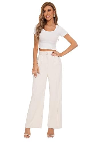 FUNYYZO Wide Leg Pants Women's High Elastic Waisted in The Back Business Work Trousers Long Straight Suit Pants thumbnail 4