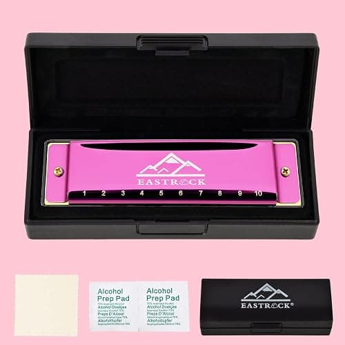 EastRock Blues Harmonica Mouth Organ 10 Hole C Key with Case, Diatonic Harmonica for Professional Player, Beginner, Students gifts, Adult, Friends, Gift(Pink）) thumbnail 7